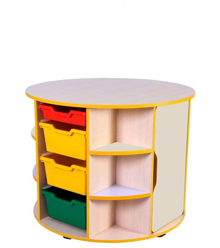 Стіл "Осередок творчості учня" на коліщатках, комбінований, з полицями та лотками, АЛМАНТ, 900х900х750 мм.